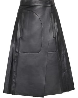 Ferragamo Pleated Leather Midi Skirt - Black