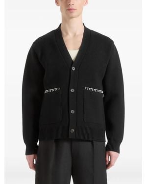 Manière De Voir Gilbert Whipstitch Combed-Cotton Cardigan - Black