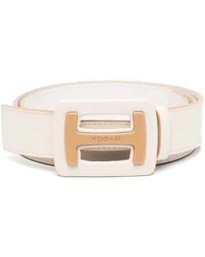 Hogan Logo Leather Belt - Natural