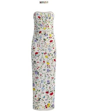 Alice + Olivia Georgie Bead-Embellished Floral-Print Dress - White