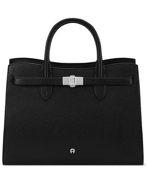 Aigner Grote Farah Leren Shopper Met Logo-Plakkaat En Textuur - Zwart