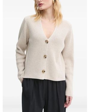 Marc O' Polo Geribbeld Vest Met V-Hals - Naturel