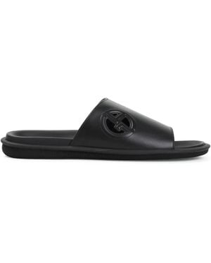 Giorgio Armani Logo-Embossed Slides - Black