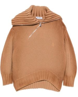 The Attico Jersey De Canalé Con Cremallera En El Cuello - Marrón