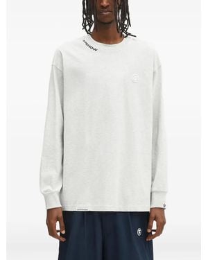 Aape By A Bathing Ape Logo-Embroidered Sleeve-Print Long-Sleeve T-Shirt - White