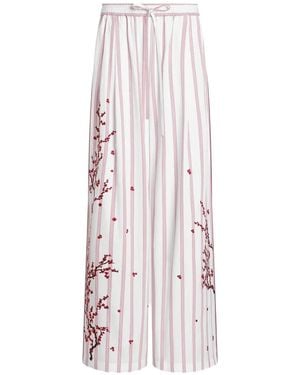 Dolce & Gabbana Poplin Pants With Thread Floral Embroidery - White