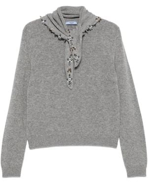 Prada Crystal-Embellished Cashmere Jumper - Grey
