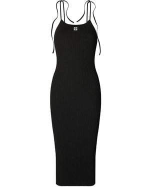 Tory Burch Abito Midi A Coste Con Spalline Sottili - Nero