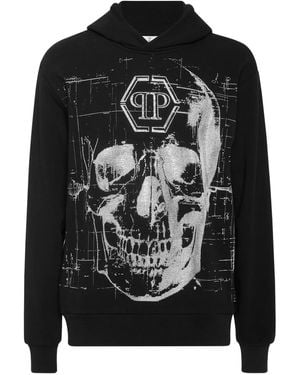 Philipp Plein Fleece Hoodie Sweatshirt Glass Skull - Black