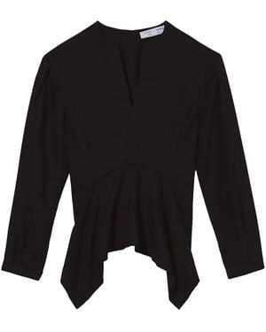 Proenza Schouler V-Neck Cotto Poplin Top - Black