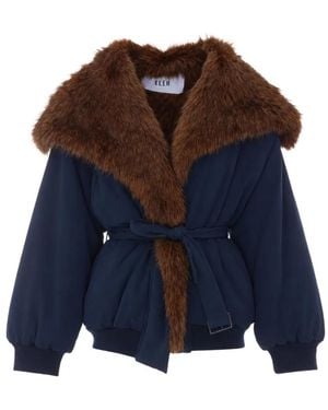 ELEH Faux-Fur Trim Belted Jacket - Blue