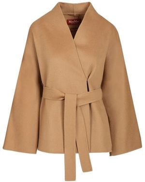 Max Mara Belted Kimono-Sleeve Coat - Brown