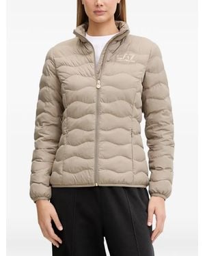EA7 Quilted Logo-Print Jacket - Natural