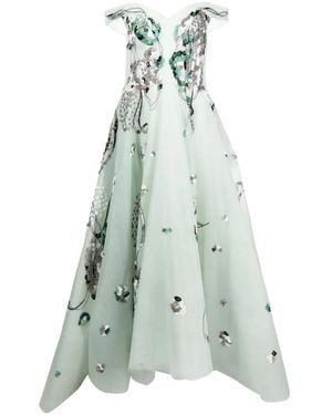 Saiid Kobeisy Off-Shoulder Beaded Tulle Dress - Green