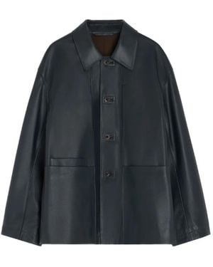 Lemaire Buttoned Leather Jacket - Black