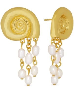 Ottoman Hands Shell-Pearl Beaded Earrings - Metallic