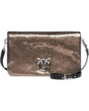 Pinko Love Bag Click Soft Horizontal Small Crossbody Clutch - Gray