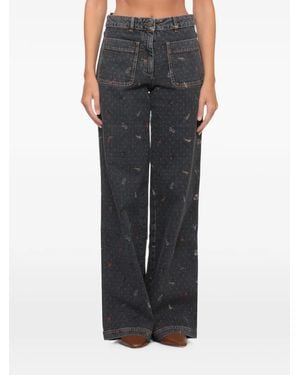Etro Floral-Embroidered Polka-Dot Jeans - Black