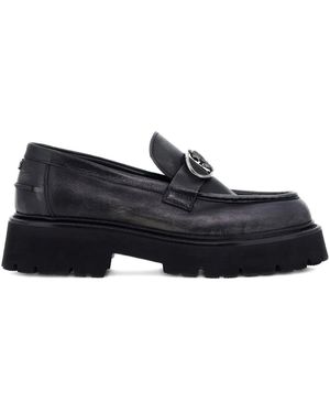 Roberto Cavalli Rc Monogram-Buckle Loafers - Black