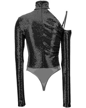 Versace Jeans Couture Sequin-Embellished One-Shoulder Bodysuit - Black