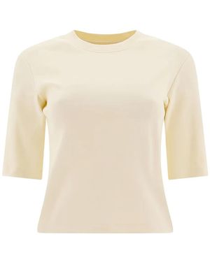Sandbeige Ribbed Crew-Neck Top - White
