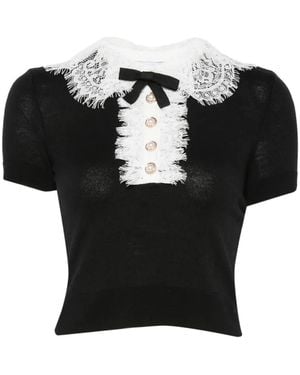 Self-Portrait Lace-Collar Polo Top - Black