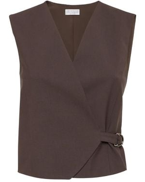 Brunello Cucinelli Gilet Con Scollo A V - Marrone
