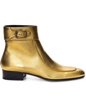 Saint Laurent Buckle-Fastening Leather Ankle Boots - Natural