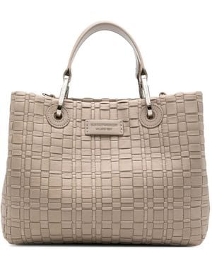 Emporio Armani Woven Top Handle Tote Bag - Natural
