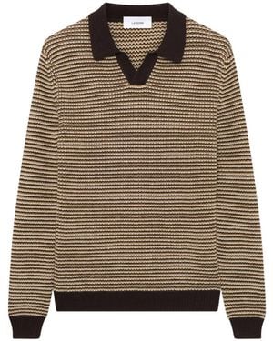 Lardini Striped Long-Sleeve Polo Shirt - Brown