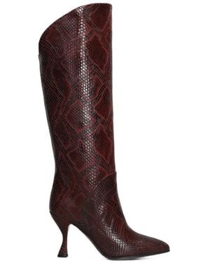 Castagna Snake-Effect Knee-High Boots - Brown