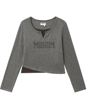 Musium Div. Logo-Print Asymmetric-Hem T-Shirt - Gray