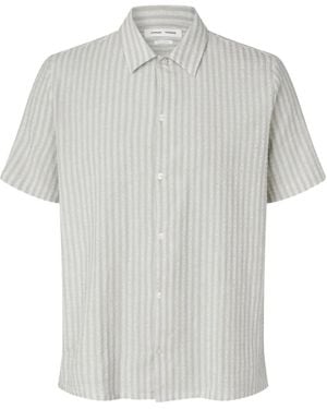 Samsøe & Samsøe Avan Jx Stripe-Pattern Short-Sleeve Shirt - Grey