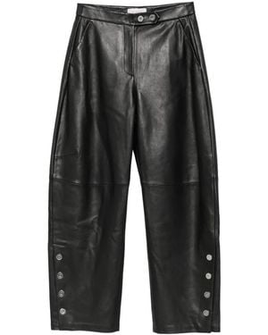 Sportmax Button-Embellishment Leather Pants - Gray