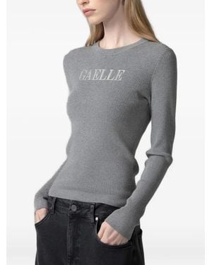 Gaelle Paris Logo-Knit Ribbed T-Shirt - Grey