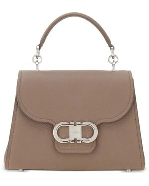 Ferragamo Borsa Double Gancini Con Manico (S) - Marrone