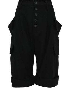 Yohji Yamamoto Bermudas con cierre de botón - Negro