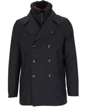 Al Duca d'Aosta Double-Breasted Fur-Collar Peacoat - Blue
