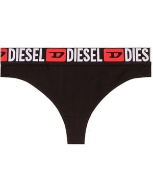 DIESEL Logo-Waistband Thong - Black