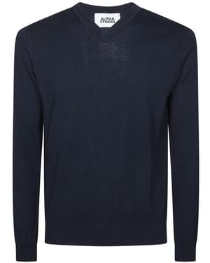 Alpha Studio Pullover Mit V-Ausschnitt - Blau