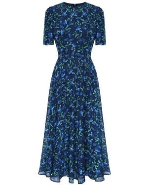 POST MERIDIEM Floral-Print Short-Sleeve Midi Dress - Blue