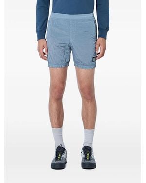 Stone Island Logo-Patch Elasticated-Waistband Shorts - Blue