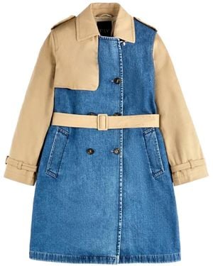 Fay Panelled-Design Belted Coat - Blue