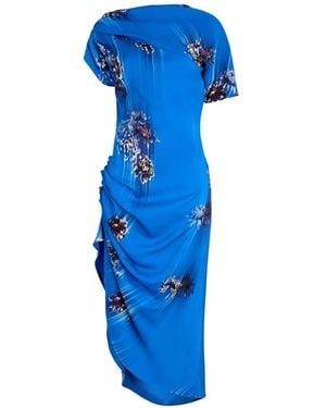 Proenza Schouler Antonella Printed Draped Midi Dress - Blue