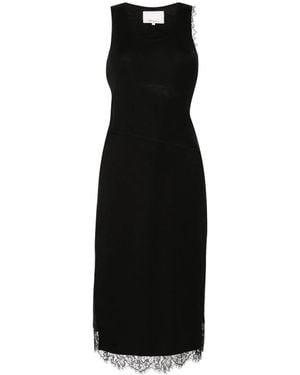 3.1 Phillip Lim Asymmetric Lace-Trim Midi Dres - Black