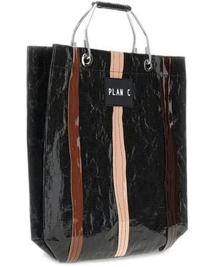 Plan C Bolso Shopper Con Detalle A Rayas - Negro