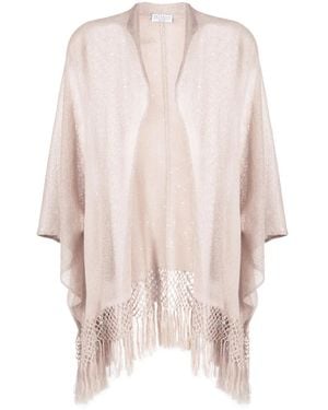 Brunello Cucinelli Poncho En Lin À Franges - Rose
