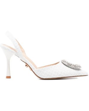 Twentyfourhaitch Tortuga Embellished Slingback Court Shoes - White