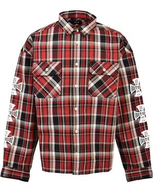 BREATH Check-Pattern Logo-Print Shirt - Red