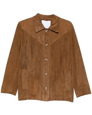 Blusotto Fringed Button-Up Jacket - Brown